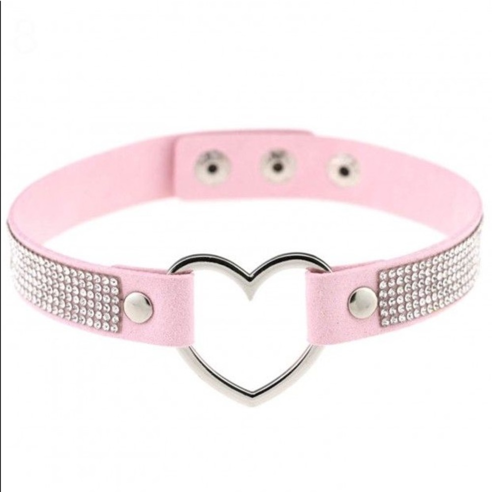 Pink Heart Choker Necklace with Crystal Accents